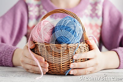 Basket of wool clew Stock Photo