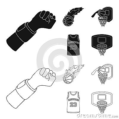 Basketball and attributes black,outline icons in set collection for design.Basketball player and equipment vector symbol Vector Illustration