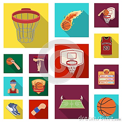 Basketball and attributes flat icons in set collection for design.Basketball player and equipment vector symbol stock Vector Illustration