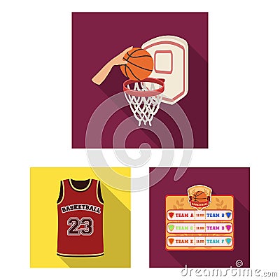 Basketball and attributes flat icons in set collection for design.Basketball player and equipment vector symbol stock Vector Illustration