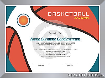 Basketball Award, diploma template design Stock Photo