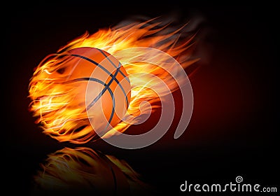 Basketball background with a flaming ball. Vector Illustration