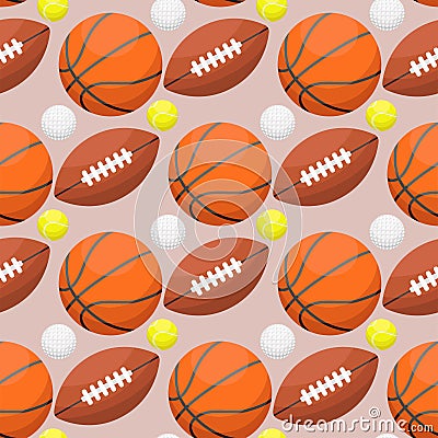 Basketball ball activity leisure sport seamless pattern background team game orange rubber athletic equipment. vector Vector Illustration