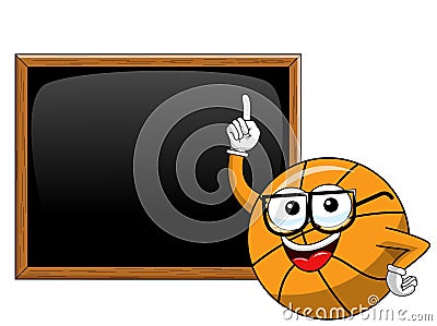 Basketball ball cartoon funny character blackboard or chalkboard copyspace teacher isolated Vector Illustration