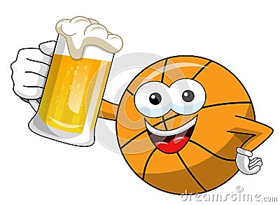 Basketball ball cartoon funny character mug beer celebration isolated Vector Illustration