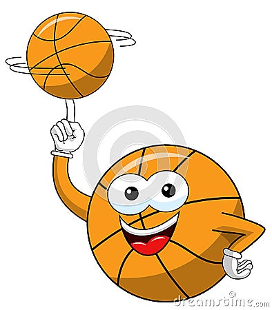 Basketball ball cartoon funny character spinning balance ball isolated Vector Illustration