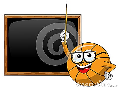 Basketball ball cartoon funny character teacher blackboard or chalkboard stick class copyspace isolated Vector Illustration