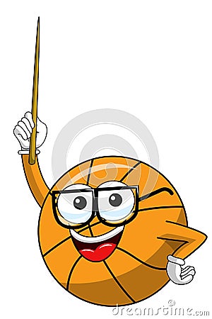 Basketball ball cartoon funny character teacher stick class isolated Vector Illustration