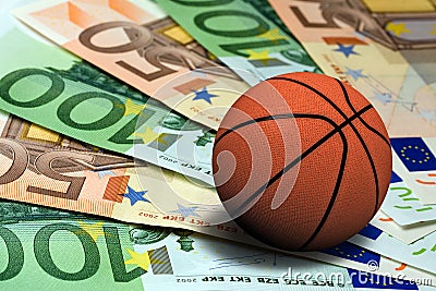 Basketball ball euro banknotes concept Stock Photo