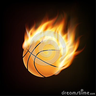 Basketball ball in fire 3D imitation. Fireball in flight Stock Photo