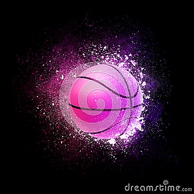 Basketball Ball flying in violet particles. Stock Photo