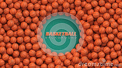 Basketball balls background. Many orange basketball balls on court rubber flooring Vector Illustration