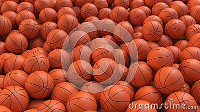 Basketball balls background. Many orange basketball balls with realistic dimple texture lying in a pile Stock Photo