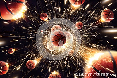 Basketball. Basketball balls with fire sparks in action. Black isolated Stock Photo