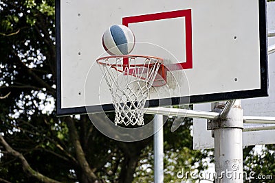 Basketball board and basketball ball Stock Photo
