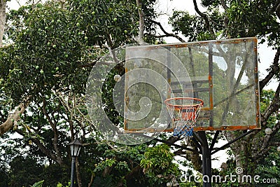 Basketball board made from fiber glass installed outside the park Stock Photo