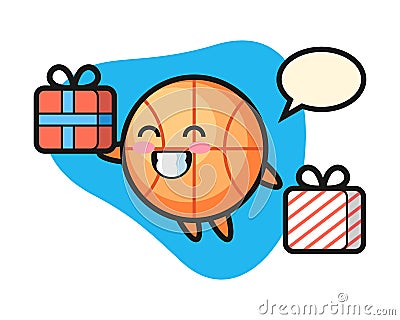 Basketball cartoon giving the gift Vector Illustration