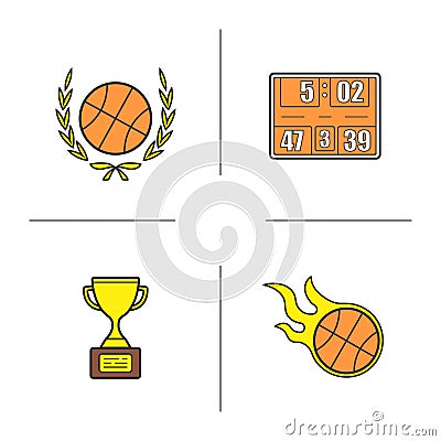 Basketball championship color icons set Vector Illustration