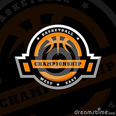 Basketball championship, sports logo, emblem on a dark background. Vector illustration. Vector Illustration