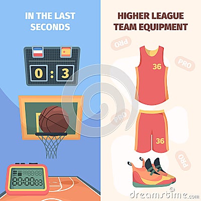 Basketball championship vertical banner. Professional competition between teams in throwing ball into basket high Vector Illustration