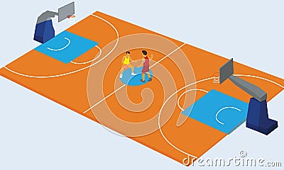 Basketball court arena match game basket player Vector Illustration