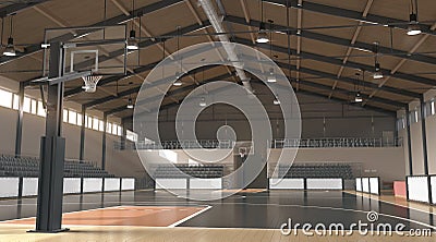 Basketball court with hoop and tribune mock up, front view Stock Photo