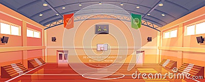Basketball court with hoop, tribune and scoreboard Vector Illustration