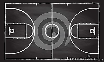 Basketball court isolated on blackboard texture with chalk rubbed background. Vector illustration Vector Illustration