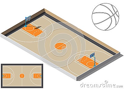 Basketball court isometry. Basketball ball silhouette Stock Photo