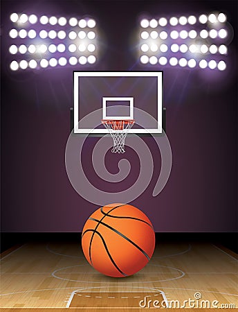 Basketball Court and Lights Ball and Hoop Illustration Vector Illustration