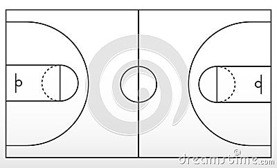 Basketball court markup. Outline of lines on basketball court. Vector Illustration