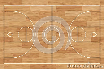 Basketball court. Wooden floor. background painted with line and basket. Basketball field. Sport play. Overhead view. Texture with Vector Illustration