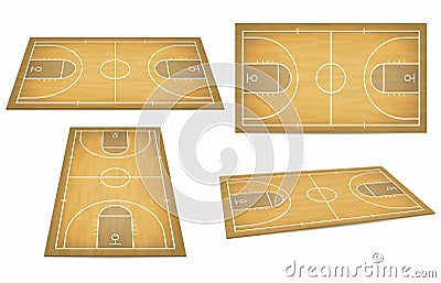 Basketball court with wooden floor. View from above and perspective, isometric view Vector Illustration