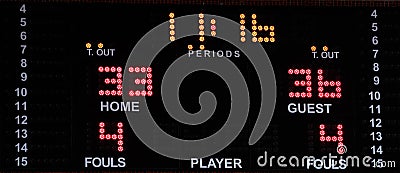 Basketball electronic scoreboard with bright numbers Stock Photo