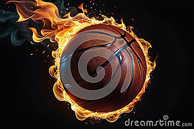 Basketball Engulfed in Flames: Texture of the Ball Cracking Under Intense Heat Stock Photo