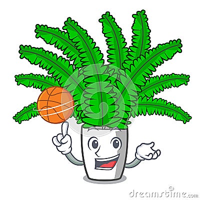 With basketball fern frond frame decoration on cartoon Vector Illustration