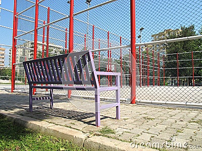 Basketball field and bench Stock Photo