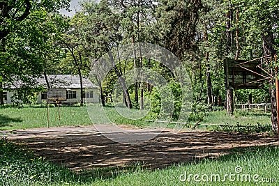 Basketball field located in the forest in Ukraine Stock Photo