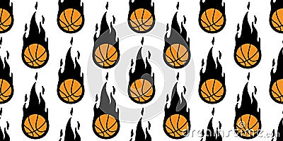 Basketball fire seamless pattern vector ball sport cartoon scarf isolated repeat wallpaper tile background illustration doodle des Vector Illustration