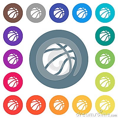 Basketball flat white icons on round color backgrounds Stock Photo