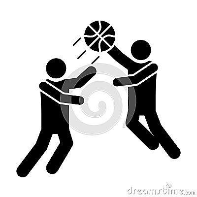 Basketball game, sportsmen with ball recreation sport silhouette style icon Vector Illustration