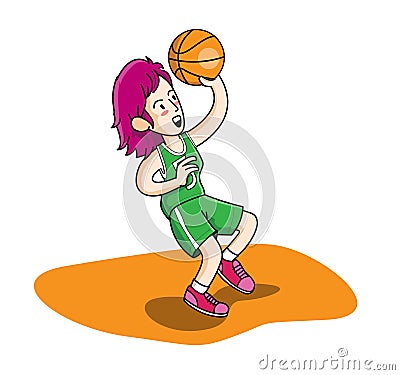 Basketball girl playing cartoon Vector Illustration