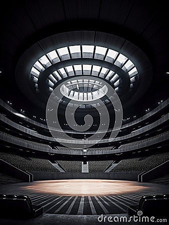 Basketball hall with epmty stands, created with generative AI Stock Photo