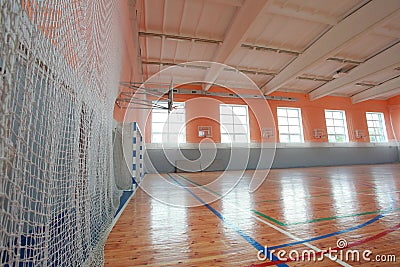 Basketball hall indoor court wood floor Stock Photo