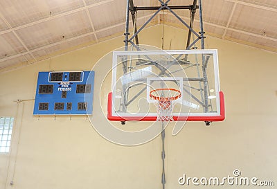 Basketball hoop cage with score table Stock Photo