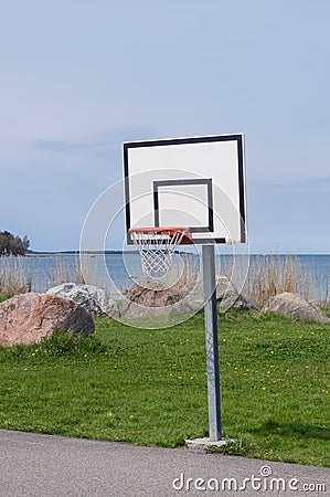 Basketball hoop near sea coast Stock Photo