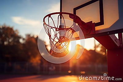 Basketball hoop shines in the sun, a focal point in sports Stock Photo