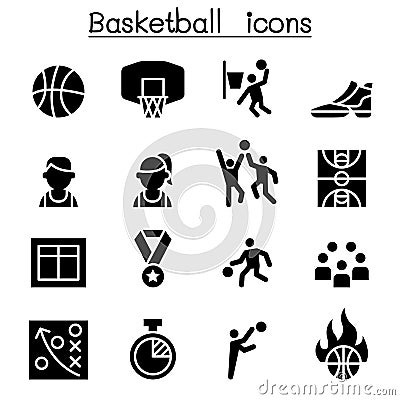 Basketball icon set Cartoon Illustration