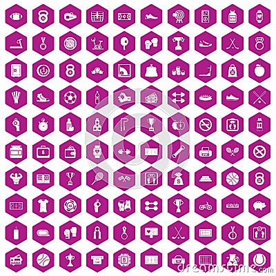 100 basketball icons hexagon violet Vector Illustration