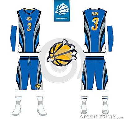 Basketball jersey, shorts, socks template for basketball club. Front and back view sport uniform. Tank top t-shirt mock up. Vector Illustration